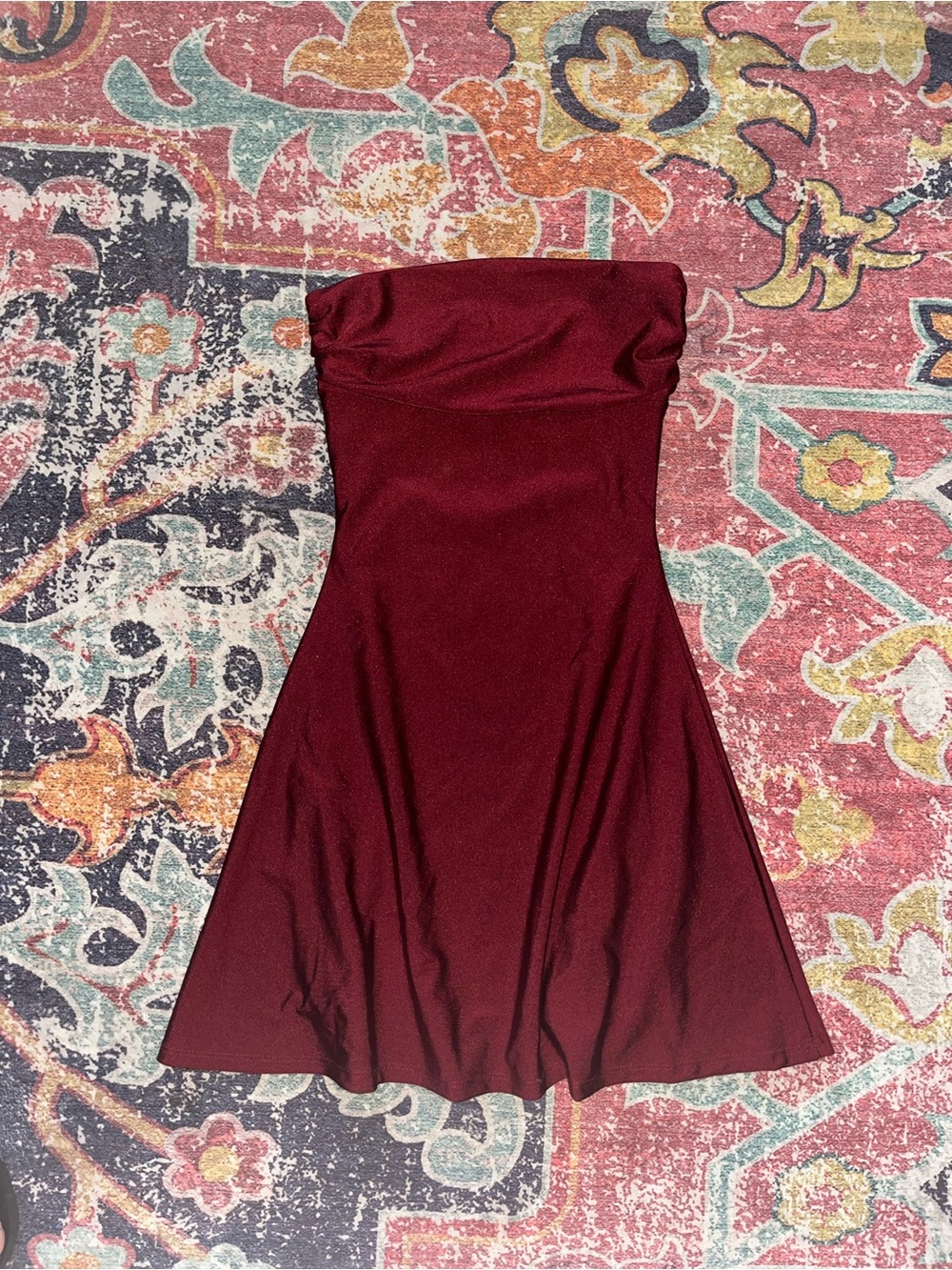 Windsor Strapless Fit-and-Flare Dress in Wine Red